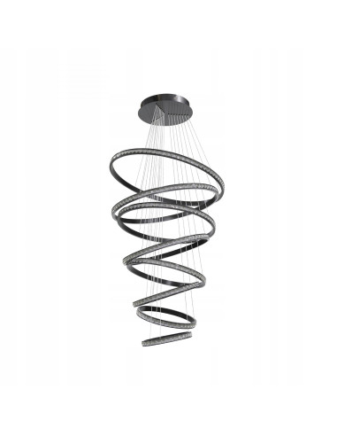 Lampa wisząca spiralna AZALEA do wysokich sufitów z kryształami, czarna elegancja do nowoczesnych wnętrz