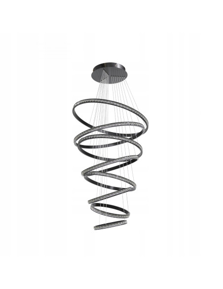Lampa wisząca spiralna AZALEA do wysokich sufitów z kryształami, czarna elegancja do nowoczesnych wnętrz