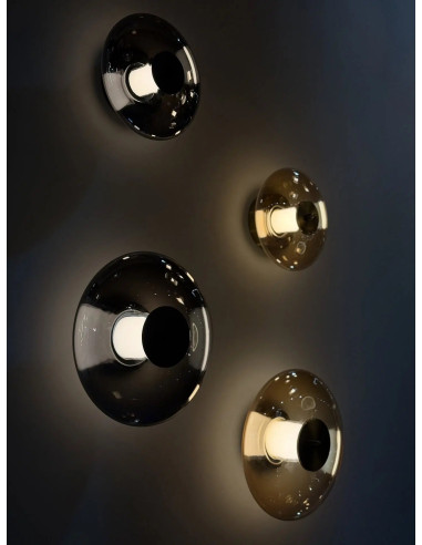 Elegancka lampa ścienna ANDORA w kształcie okrągłego dysku - przydymione szkło do nowoczesnych wnętrz