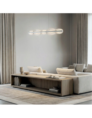 lampa sufitowa POND w odcieniu szampańskim z eleganckim żłobieniem, 120 cm, LED 58W, regulacja wysokości