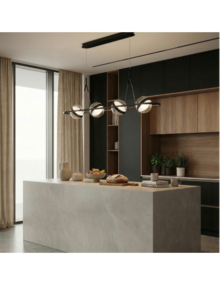 Nowoczesna lampa wisząca ASTRID - listwa LED 4-punktowa, regulowana, czarne szkło, 96 cm