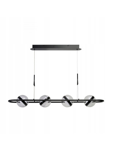 Nowoczesna lampa wisząca ASTRID - listwa LED 4-punktowa, regulowana, czarne szkło, 96 cm