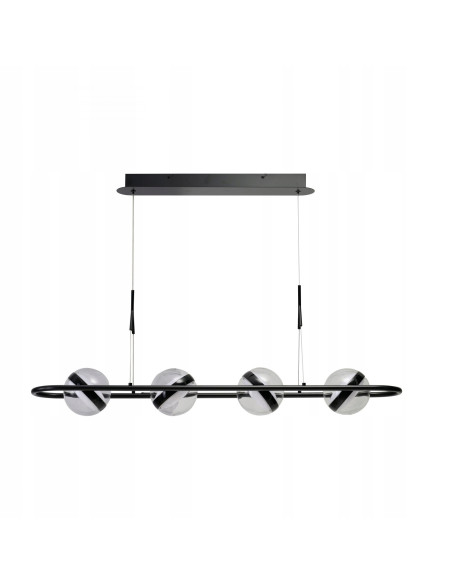 Nowoczesna lampa wisząca ASTRID - listwa LED 4-punktowa, regulowana, czarne szkło, 96 cm