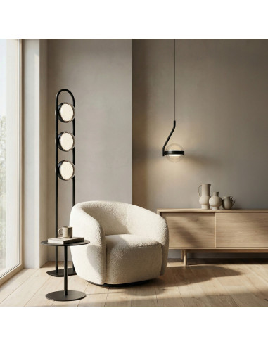 Lampa wisząca ASTRID LED szklana kula czarny pałąk 6W 3000K regulowana wysokość