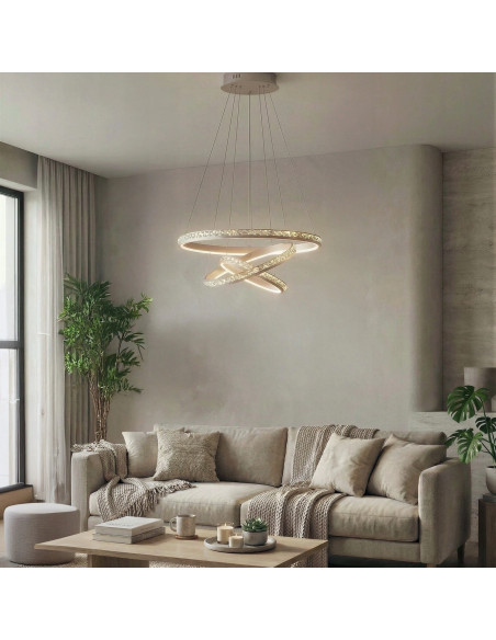 Lampa wisząca CAMELIA LED 3-pkt różowe złoto 3000K 118W łańcuch okręgów 150 cm regulowana