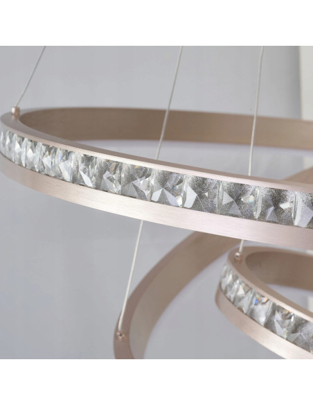 Lampa wisząca CAMELIA LED 60 cm różowe złoto z kryształami, 3-stopniowe ściemnianie, 41W