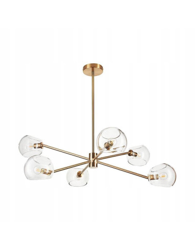 Lampa wisząca COSMIC 6 złota – metalowa z transparentnymi kloszami, E14, do salonu i jadalni (szer. 75 cm)