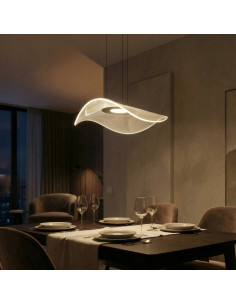 Lampa wisząca LED MEDUSA 160 cm transparentna – falowany klosz, aluminium, 30W, ciepła biel