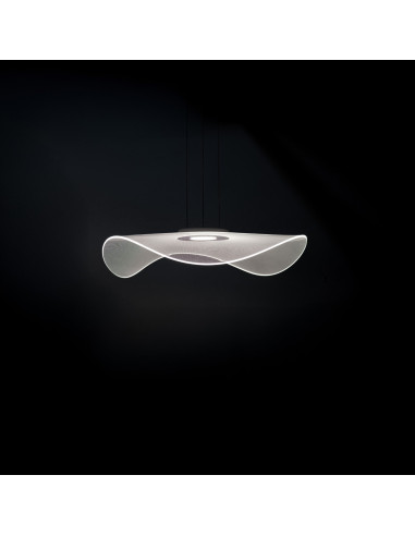 Lampa wisząca LED MEDUSA 160 cm transparentna – falowany klosz, aluminium, 30W, ciepła biel