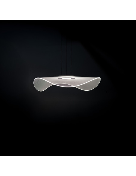 Lampa wisząca LED MEDUSA 160 cm transparentna – falowany klosz, aluminium, 30W, ciepła biel