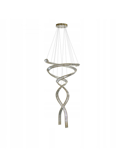 Lampa wisząca kaskadowa SPARK SPIRAL XXL złota LED CCT 370 cm 4-punktowa 280W ściemnialna aluminum IP20