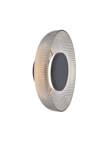 SOLVIA Kinkiet LED 10W 25 cm czarny z ryflowanym, transparentnym kloszem — designerska lampa ścienna, 3000K, 400 lm