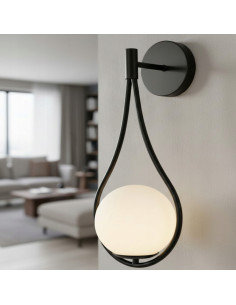 Kinkiet DROP G9 czarny z mlecznym kloszem 45 cm — lampa ścienna do salonu, hotelu i korytarza