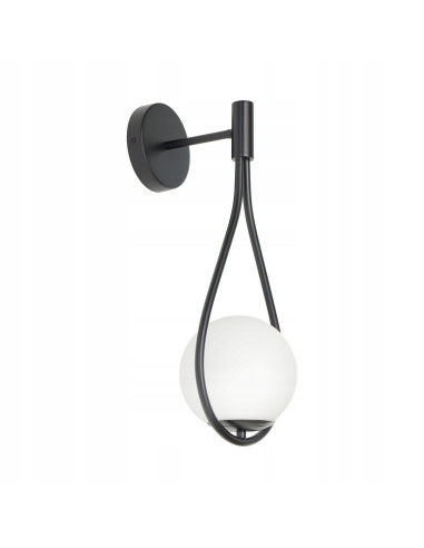 Kinkiet DROP G9 czarny z mlecznym kloszem 45 cm — lampa ścienna do salonu, hotelu i korytarza