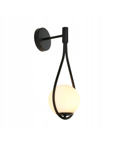 Kinkiet DROP G9 czarny z mlecznym kloszem 45 cm — lampa ścienna do salonu, hotelu i korytarza