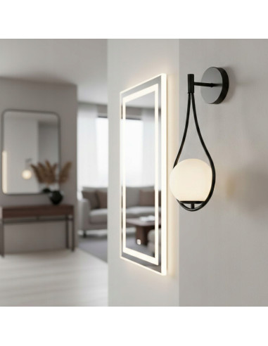 Kinkiet DROP G9 czarny z mlecznym kloszem 45 cm — lampa ścienna do salonu, hotelu i korytarza