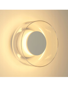 Kinkiet DONUT LED 6W szklany biały z elementem orzechowym 18 cm — nowoczesne oświetlenie ścienne, 3000K, 480 lm