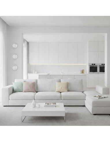 Kinkiet DONUT LED 6W szklany biały z elementem orzechowym 18 cm — nowoczesne oświetlenie ścienne, 3000K, 480 lm