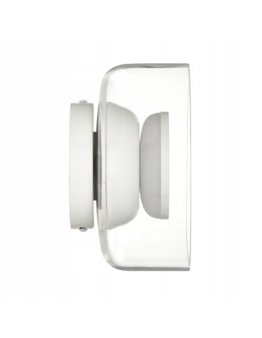 Kinkiet DONUT LED 6W szklany biały z elementem orzechowym 18 cm — nowoczesne oświetlenie ścienne, 3000K, 480 lm