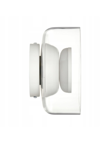 Kinkiet DONUT LED 6W szklany biały z elementem orzechowym 18 cm — nowoczesne oświetlenie ścienne, 3000K, 480 lm