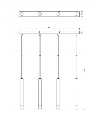 Lampa wisząca VELIC Zuma Line 4xG9 złoto-czarna smukłe klosze 60x120 cm