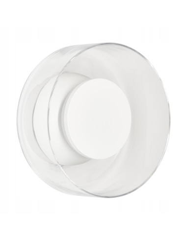 Kinkiet DONUT LED 6W szklany biały z elementem orzechowym 18 cm — nowoczesne oświetlenie ścienne, 3000K, 480 lm