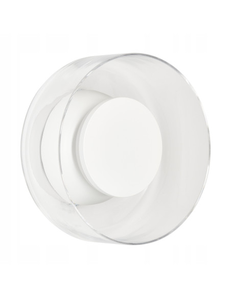 Kinkiet DONUT LED 6W szklany biały z elementem orzechowym 18 cm — nowoczesne oświetlenie ścienne, 3000K, 480 lm