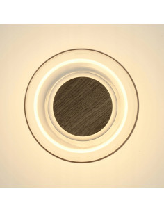 Kinkiet DONUT 18 cm LED z drewnianym akcentem orzechowym — szkło transparentne, ciepłe 3000K, IP20