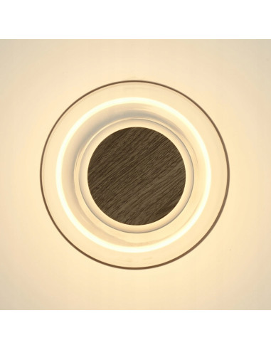 Kinkiet DONUT 18 cm LED z drewnianym akcentem orzechowym — szkło transparentne, ciepłe 3000K, IP20