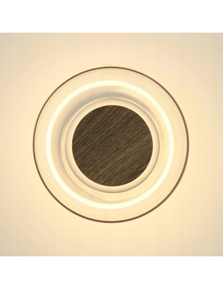 Kinkiet DONUT 18 cm LED z drewnianym akcentem orzechowym — szkło transparentne, ciepłe 3000K, IP20