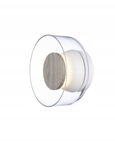 Kinkiet DONUT 18 cm LED z drewnianym akcentem orzechowym — szkło transparentne, ciepłe 3000K, IP20