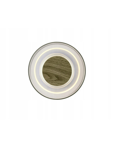 Kinkiet DONUT 18 cm LED z drewnianym akcentem orzechowym — szkło transparentne, ciepłe 3000K, IP20