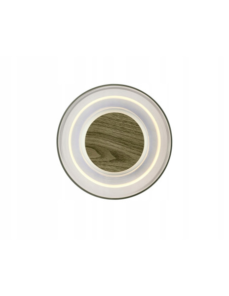 Kinkiet DONUT 18 cm LED z drewnianym akcentem orzechowym — szkło transparentne, ciepłe 3000K, IP20