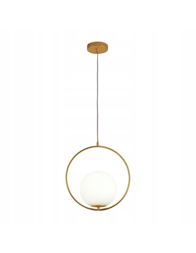 Lampa wisząca COSTA ROUND złota z białym kloszem 35 cm E27 designerska do salonu i jadalni