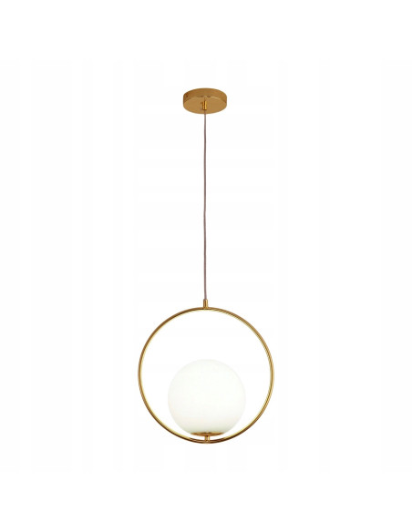 Lampa wisząca COSTA ROUND złota z białym kloszem 35 cm E27 designerska do salonu i jadalni