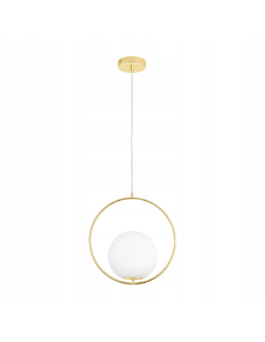 Lampa wisząca COSTA ROUND złota z białym kloszem 35 cm E27 designerska do salonu i jadalni