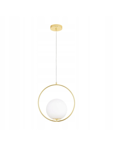 Lampa wisząca COSTA ROUND złota z białym kloszem 35 cm E27 designerska do salonu i jadalni