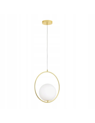 Lampa wisząca COSTA ROUND złota z białym kloszem 35 cm E27 designerska do salonu i jadalni