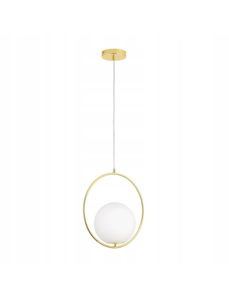 Lampa wisząca COSTA ROUND złota z białym kloszem 35 cm E27 designerska do salonu i jadalni