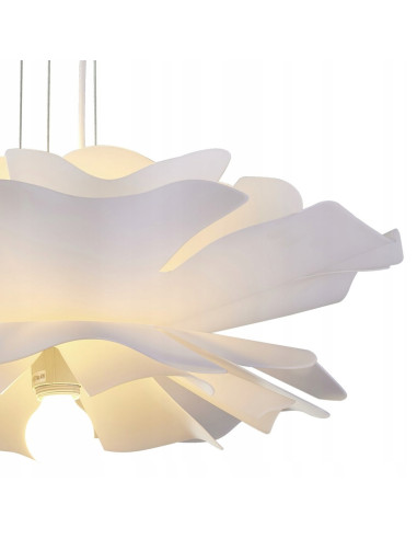 Lampa wisząca PEONY 50 cm biała – akrylowe płatki, złote akcenty, regulowana wysokość, E27, nowoczesna do salonu i jadalni