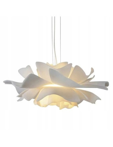Lampa wisząca PEONY 50 cm biała – akrylowe płatki, złote akcenty, regulowana wysokość, E27, nowoczesna do salonu i jadalni