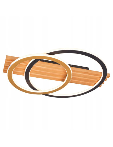 Plafon LED SERENA 57 cm z drewnianym akcentem – czarno-złoty, 40W, 3000K