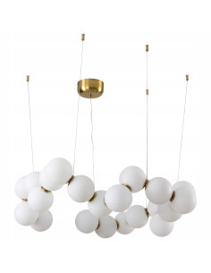 Lampa wisząca CORALLI-80 | Białe mleczne kule, mosiężne akcenty, LED 48W, regulowana wysokość