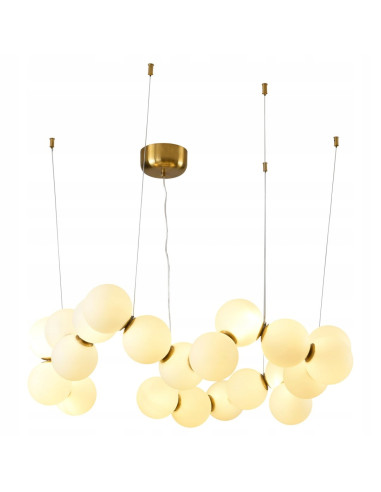 Lampa wisząca CORALLI-80 | Białe mleczne kule, mosiężne akcenty, LED 48W, regulowana wysokość
