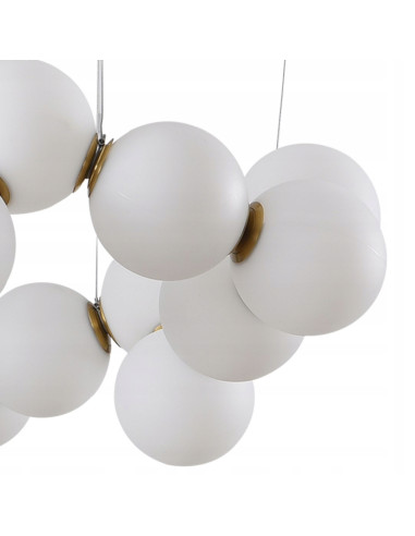 Lampa wisząca CORALLI-80 | Białe mleczne kule, mosiężne akcenty, LED 48W, regulowana wysokość