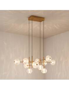 Złoty żyrandol GALATEA LED 63W z regulacją barwy i pilotem — elegancka lampa nad stół 115 cm, 5665 lm, regulowana wysokość