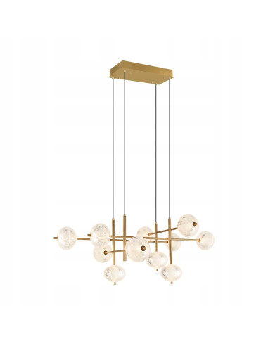 Złoty żyrandol GALATEA LED 63W z regulacją barwy i pilotem — elegancka lampa nad stół 115 cm, 5665 lm, regulowana wysokość