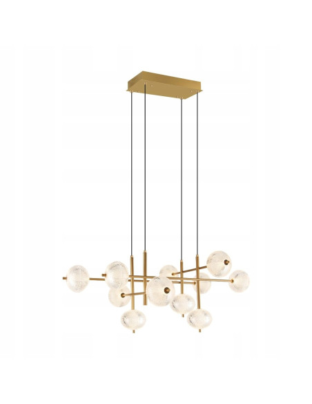 Złoty żyrandol GALATEA LED 63W z regulacją barwy i pilotem — elegancka lampa nad stół 115 cm, 5665 lm, regulowana wysokość