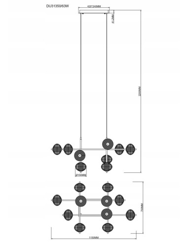 Złoty żyrandol GALATEA LED 63W z regulacją barwy i pilotem — elegancka lampa nad stół 115 cm, 5665 lm, regulowana wysokość
