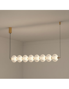 Zuma Line GALATEA – ekskluzyjna lampa wisząca LED 50W, regulowana barwa 3000/4500/6500K, pilot, złota belka nad wyspę 109x120 cm